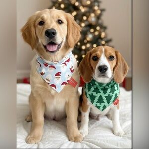 Holiday Lane Pet Bandana 2-Pack Christmas Santa & Trees Cotton L/XL